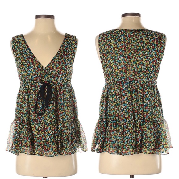 Anthropologie- Odille Multi Heart Sheer Top Size 2 - Picture 1 of 8